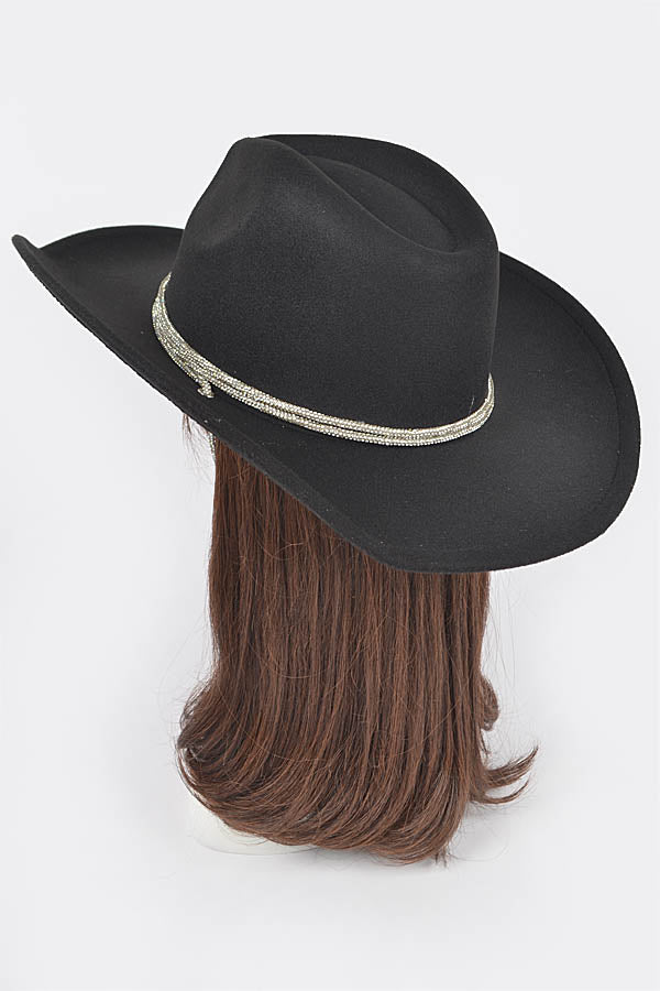Set of 6 Faux Wool Rhinestone Strap Cowboy Hats in White - Style 9671