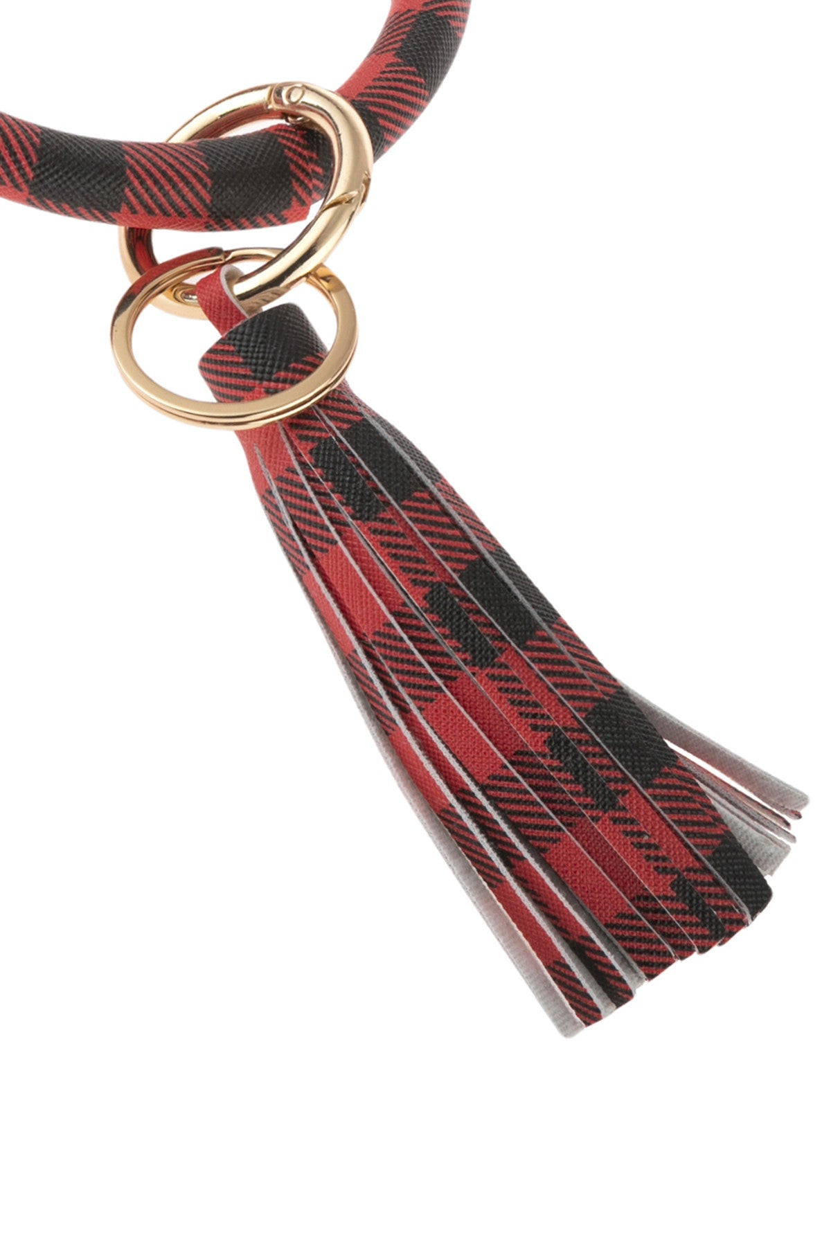 Set of 6 Red Plaid Tassel Key Ring Bracelets