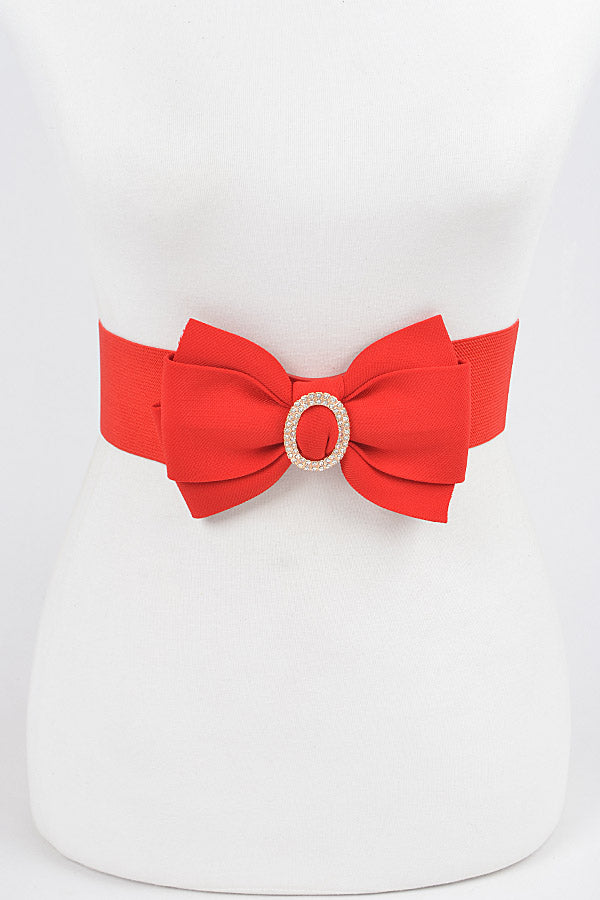 Pack of 6 Rhinestone Bow Buckle Stretch Belts in Red Color