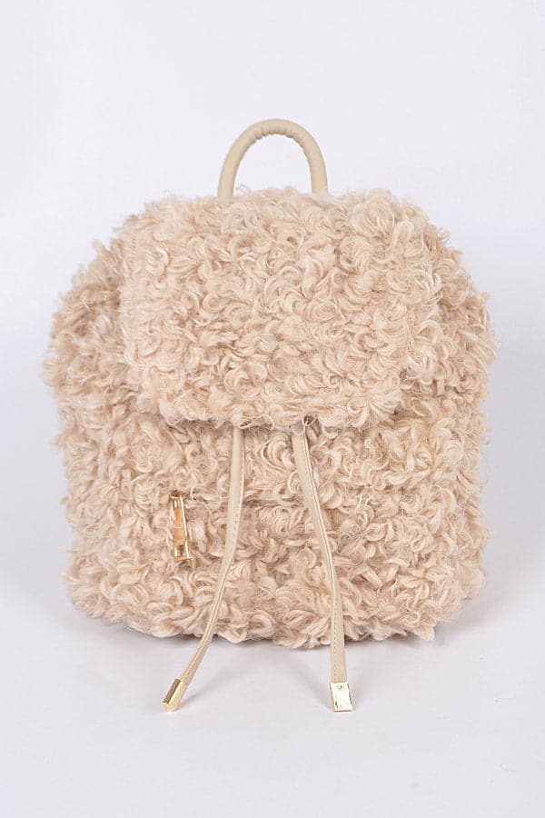 Beige Faux Fur Sheep Backpack - Set of Three Pieces