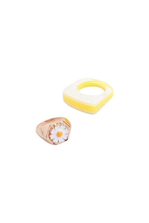 Set of 6 Gold - Yellow Daisy - Shaped Resin Color - Block 2 - Ring Jewelry Set