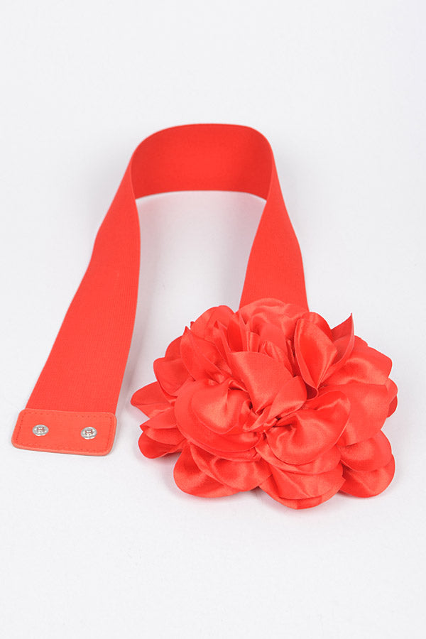 Pack of 6 Satin Big Flower Elastic Belts in Fuchsia 3678