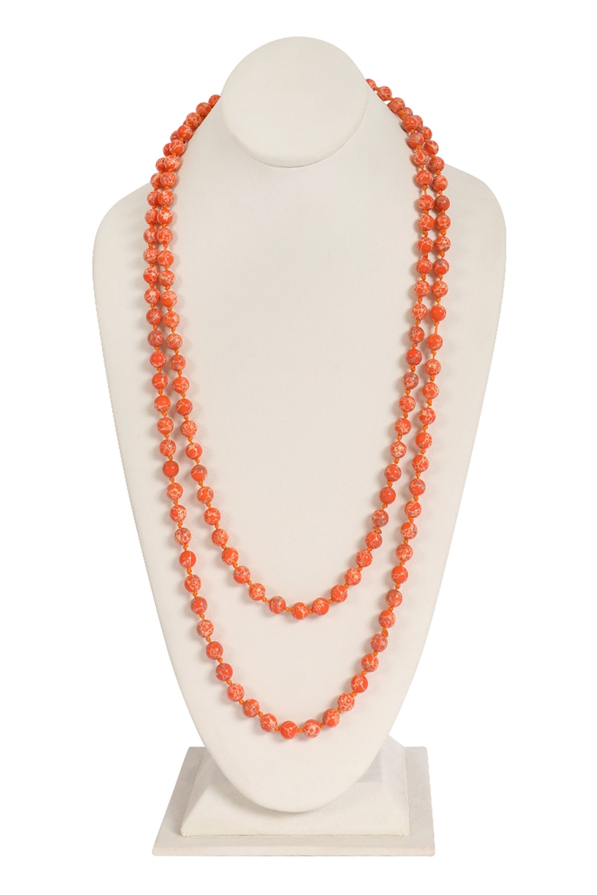 Pack of 6 Orange Natural Stone Long Line Knotted Fashion Necklaces