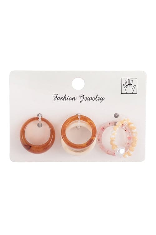 Assorted Multicolor Marble Resin Pearl Ring Set - 5 Pieces per Pack of 6