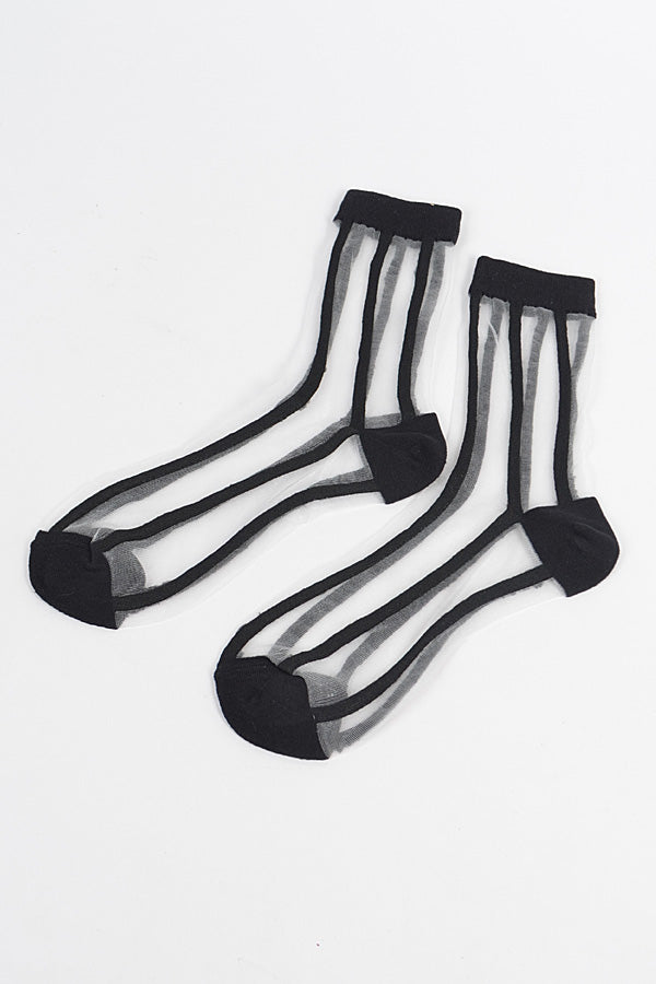 Black Stretch Stripe Mesh Socks - Pack of 6