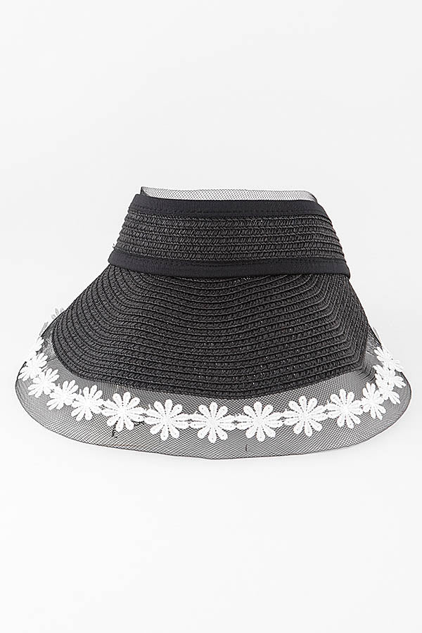 Black Flower Lace Visor Hat - Pack of 6