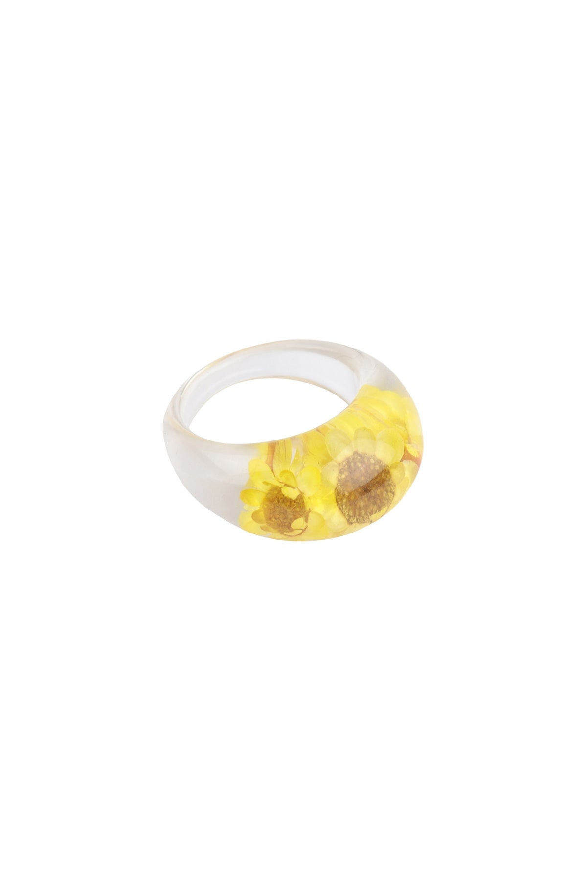 Pack of 6 Yellow Acrylic Real Flower Rings - Fashion Jewelry