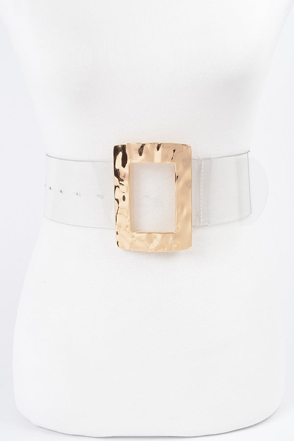 Set of 6 Gold Clear Rectangle Metal Buckle Clear Belts - 2578