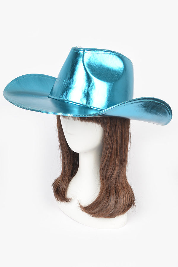 Set of 6 Stunning Teal Blue 9771 Metallic Faux Leather Cowboy Hats