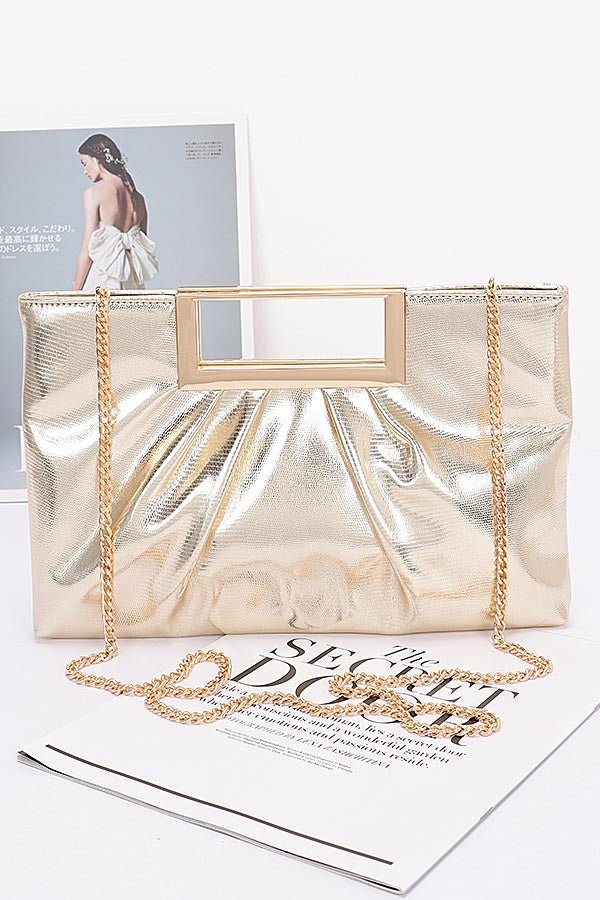 Set of 3 Faux Leather Metal Handle Clutches in Gold Color - Style 8146