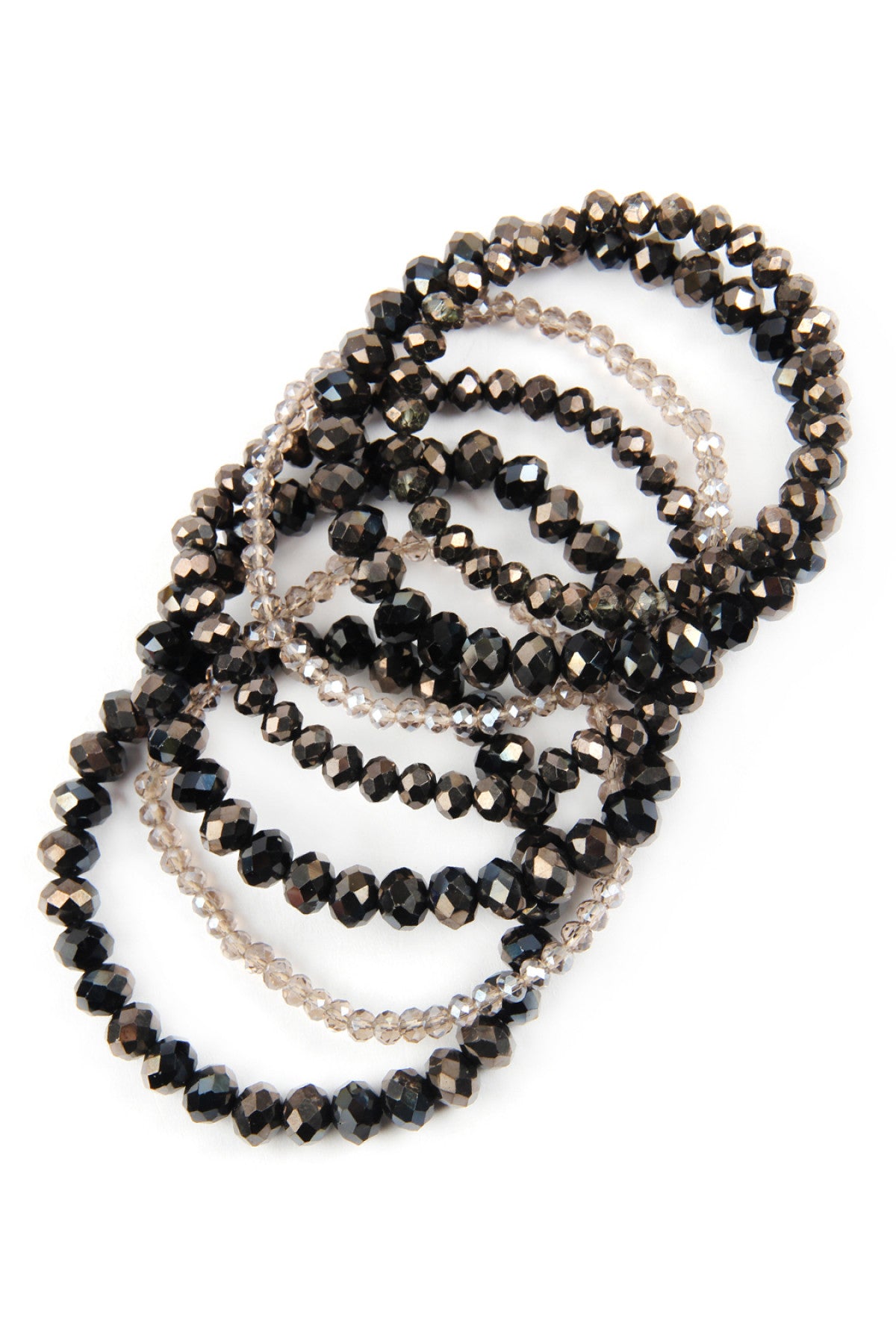 Pack of 6 Black Hematite Seven - Strand Glass Bead Stretch Bracelets