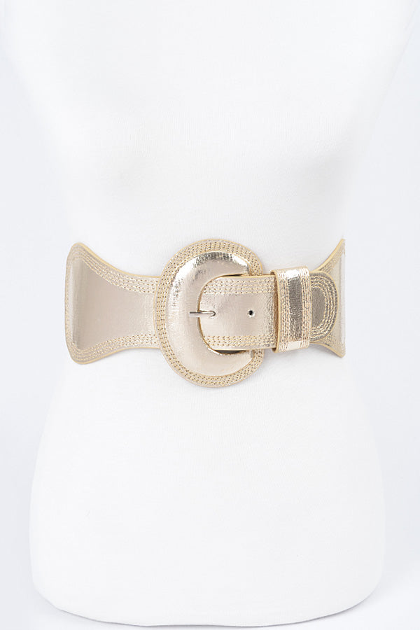 Set of 6 Metallic 1678 Gold Faux Leather Elastic Belts