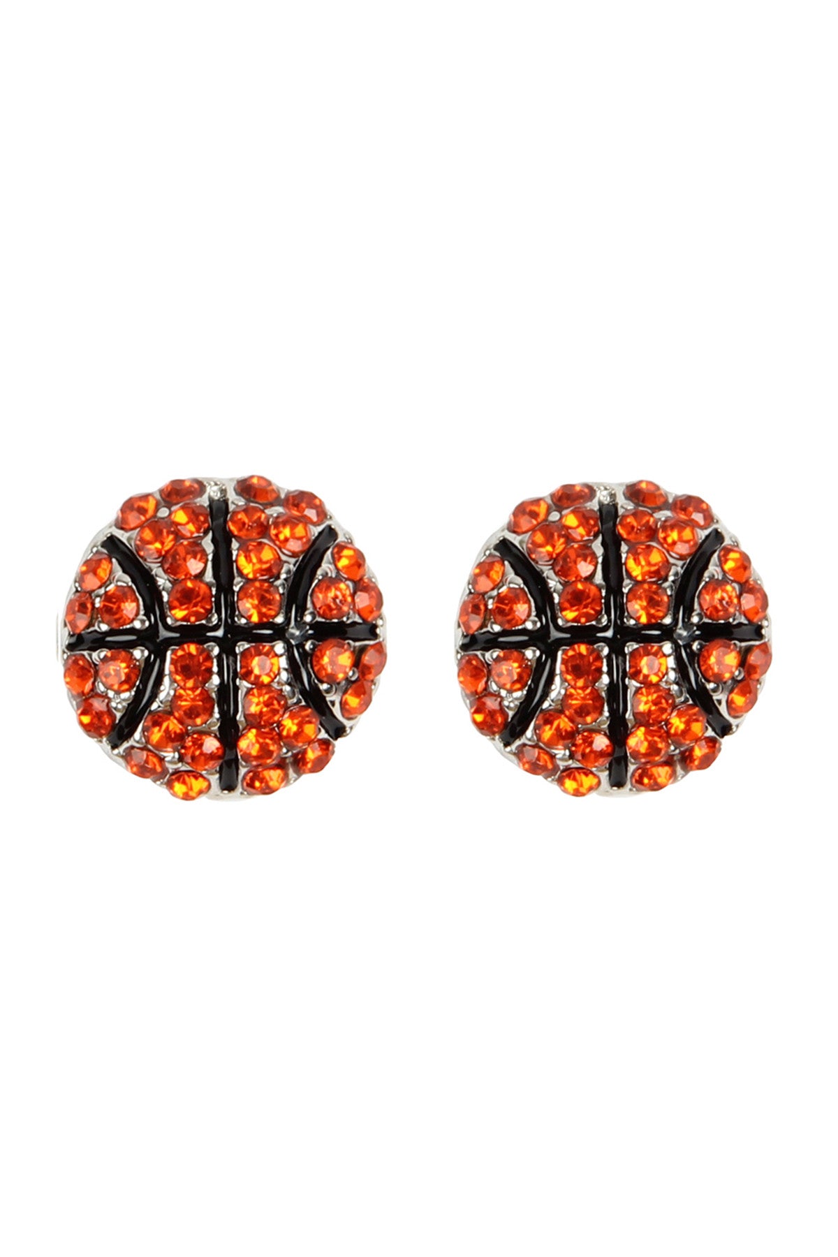 Orange Basketball - Shaped Rhinestone Stud Earrings - Set of Six Pieces