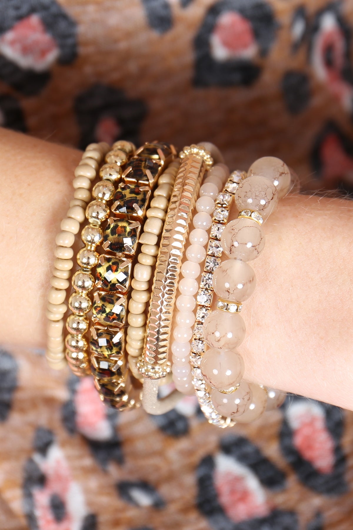 Multicolor Stretch Leopard Bracelet Set - 6 Pieces