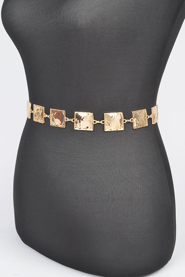 6-Piece Set of 7178 Gold Hammered Square Metal Chain Belts