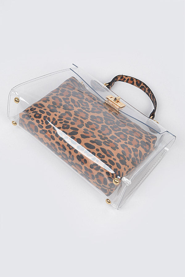Set of 3 Faux Leopard Print Transparent Crossbody Bags - Style 8805