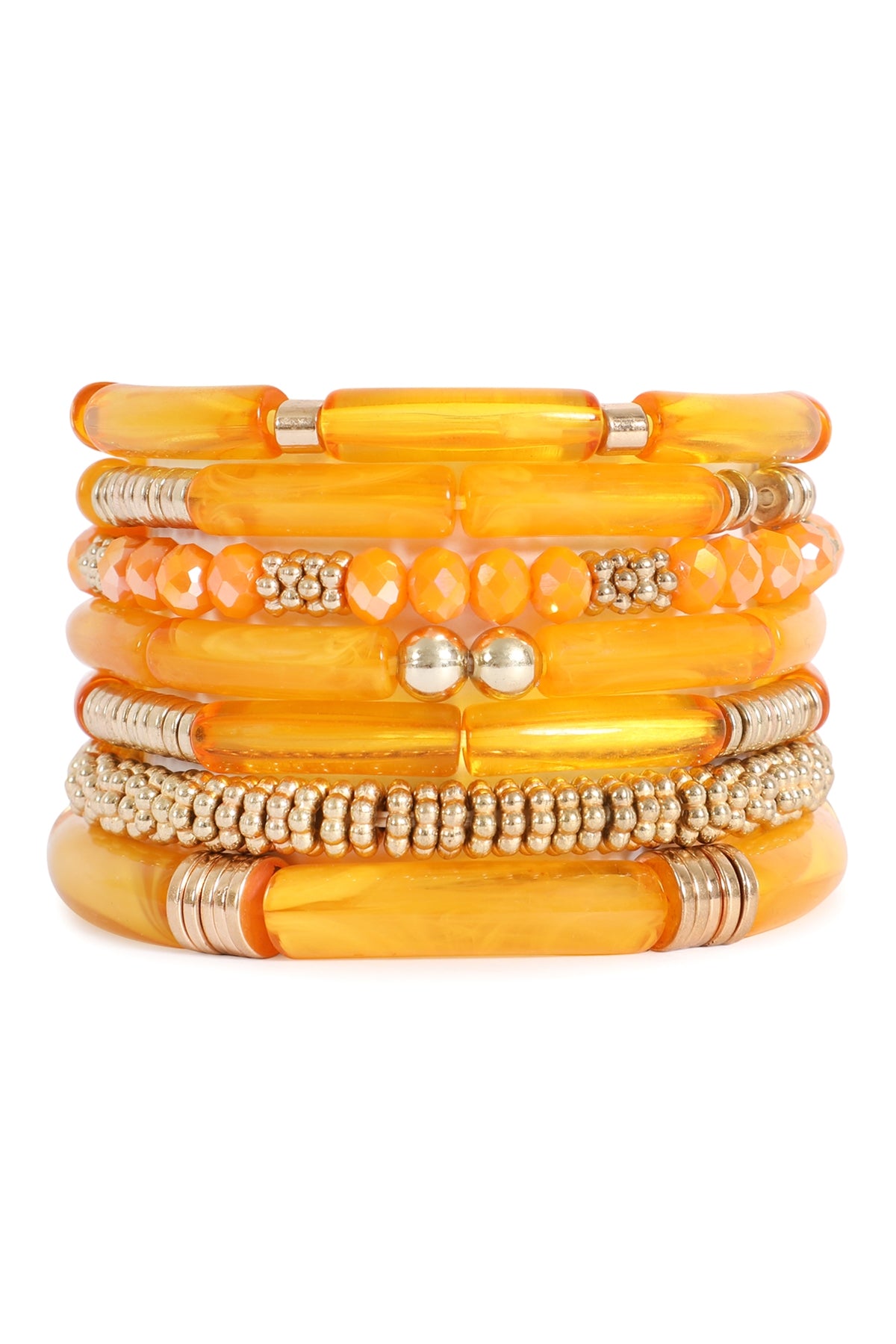 Pack of 6 Orange Tubular Rondelle Stretch Stackable CCB Mix Beads Bracelets