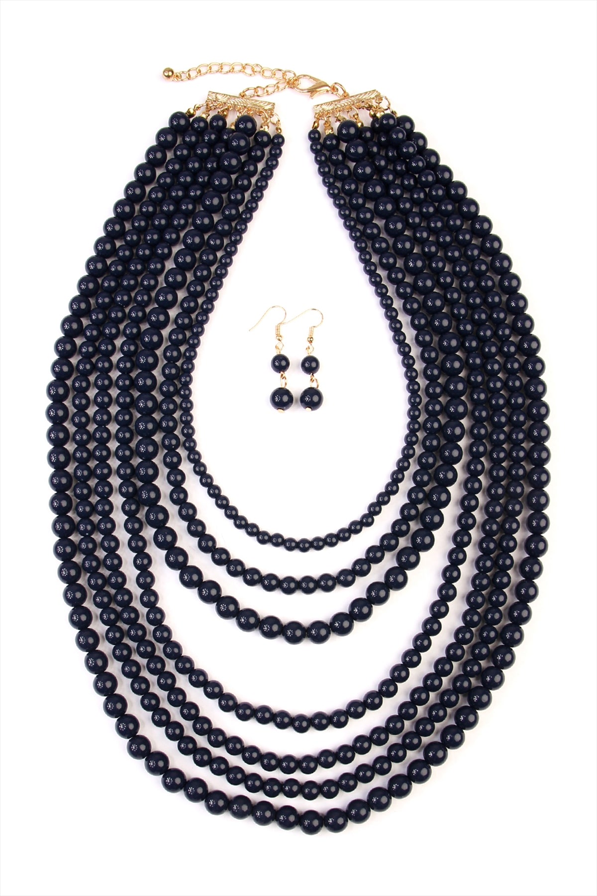 Fashionable Multilayer Acrylic Navy Blue Necklace and Earring Jewelry Set - Pack of Six Pieces