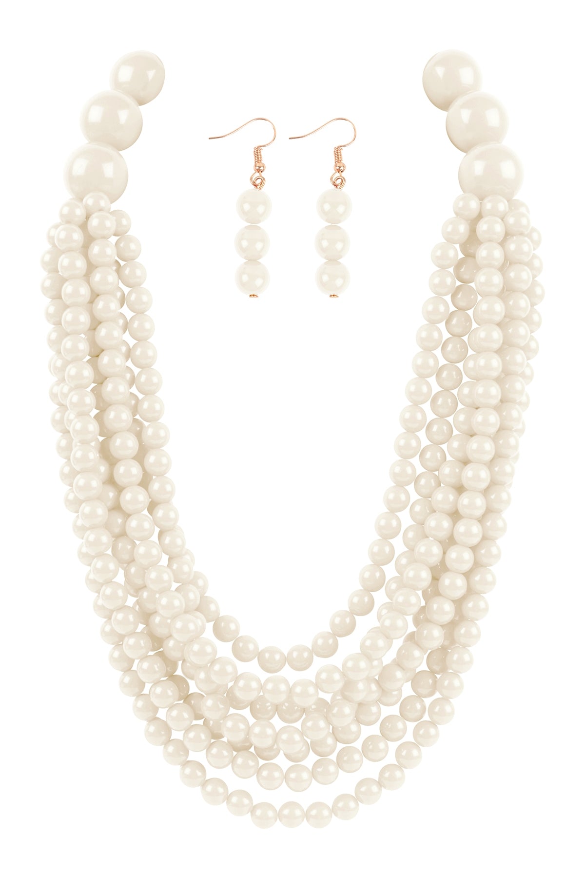 Set of 6 Natural Round Bead Layered Statement Necklaces and Earrings