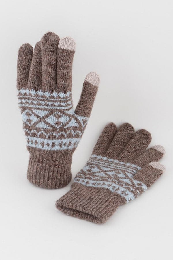 Pack of 6 Knit Aztec Smart Gloves in Taupe Color (9500)