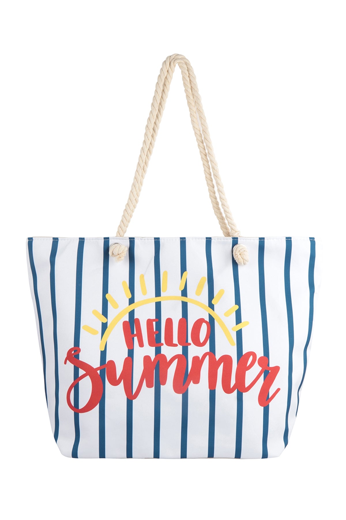 Navy Hello Summer Themed Striped Tote Bags with Matching Wallets - Set of Six
