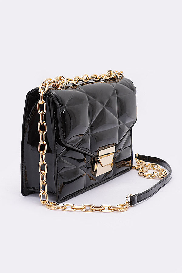 Set of Three 9226 Embossed Enamel Flap Crossbody Clutches in Black