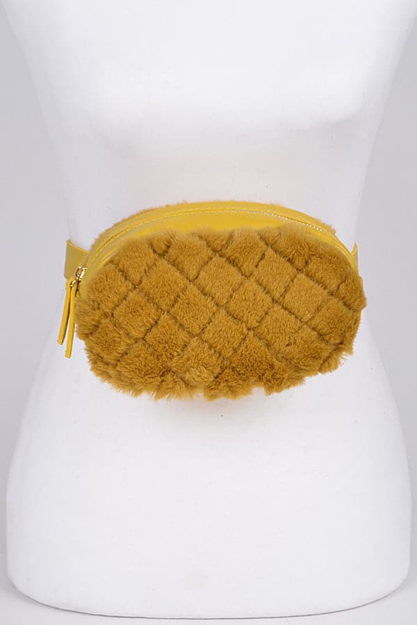 Set of 3 Charming 2617 Mustard Faux Fur Fanny Packs