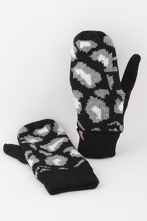 Pack of 6 Black Leopard Print Mittens - 811021