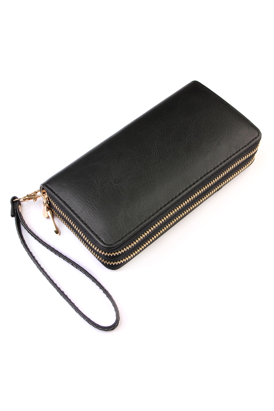 Set of 6 Black Wallets with Double Zippers