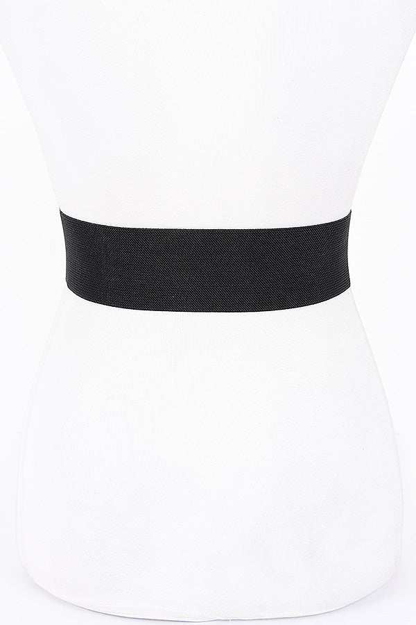 Pack of 6 Black and Gold Metal Buckle Stretch Plus Size Belts - Style 7888