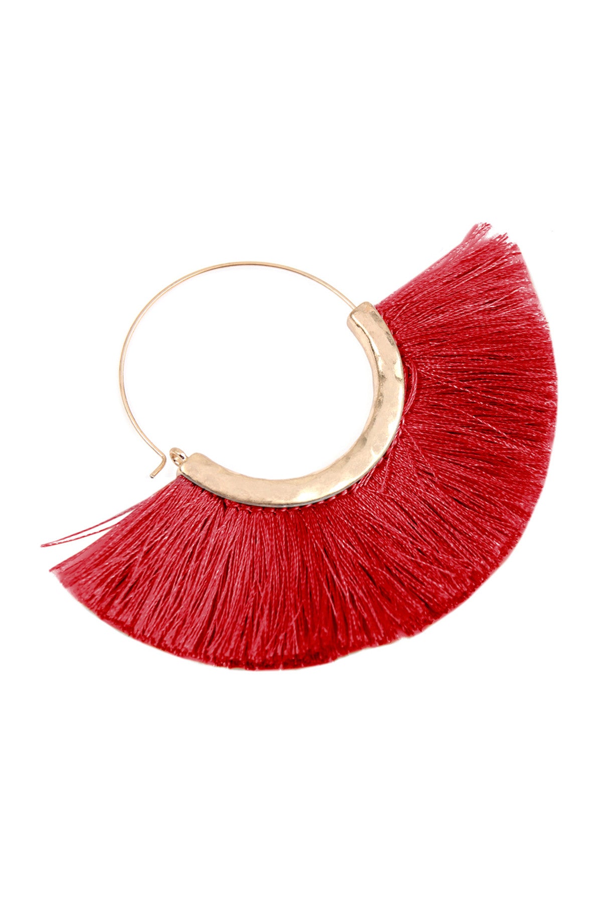 Set of 6 Burgundy Hoop Earrings with Fan Tassels