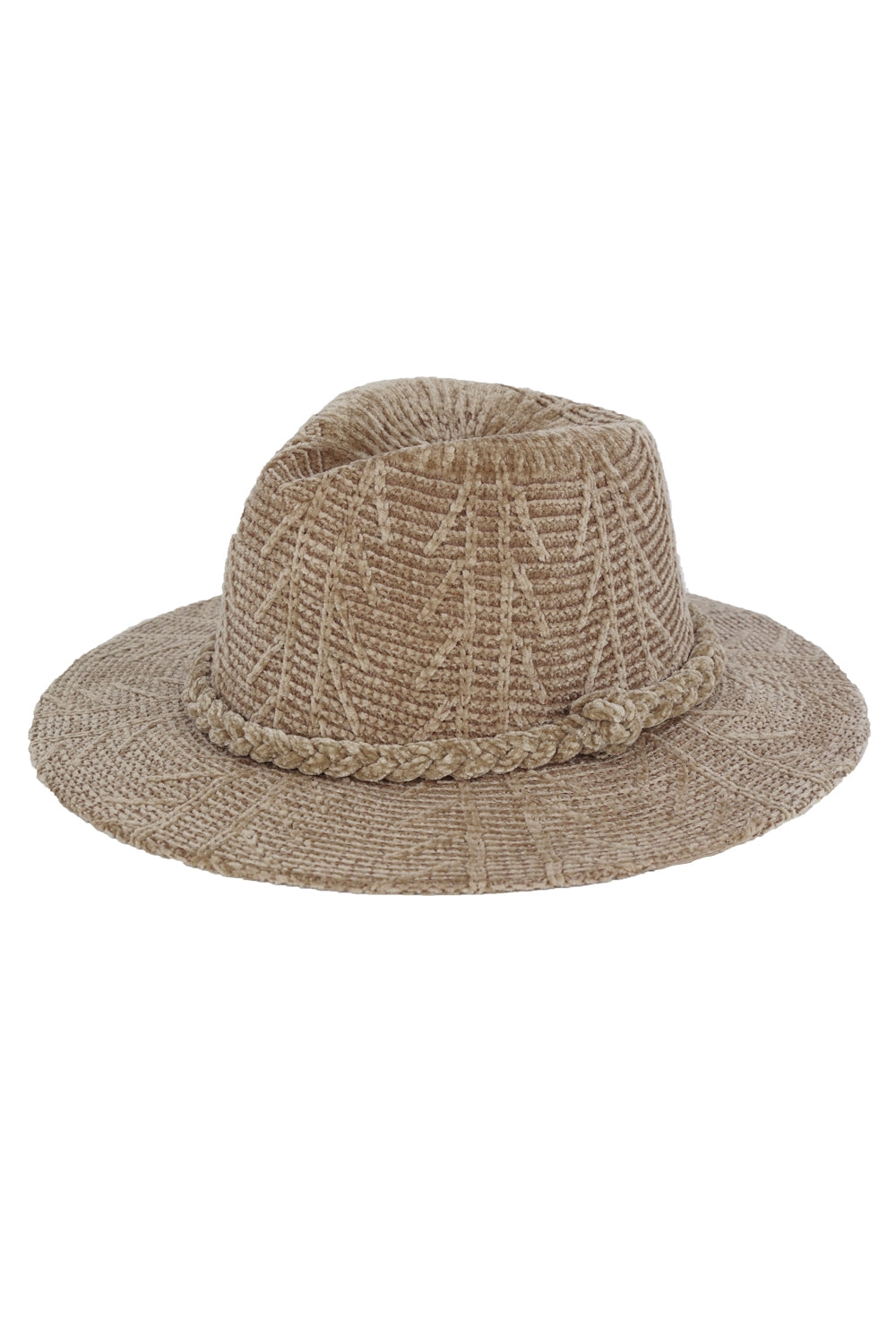 Pack of 6 Khaki Chenille Pattern Fedora Hats with Braided Band