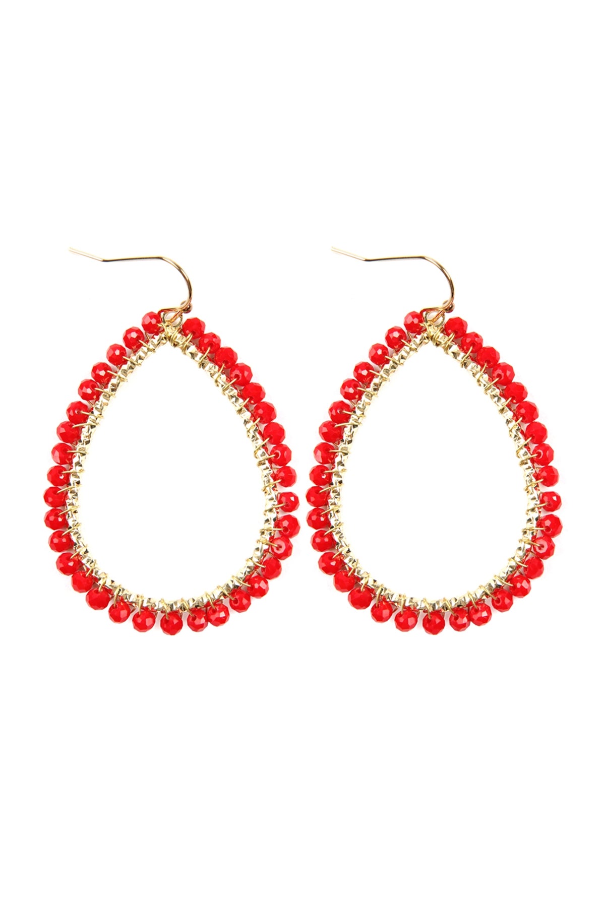 Set of 6 Red Wire Teardrop-shaped Glass Bead Hook-style Earrings