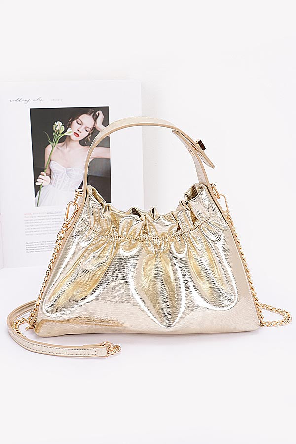 3-Pack of Shiny Gold Metallic Top Handle Crossbody Bags