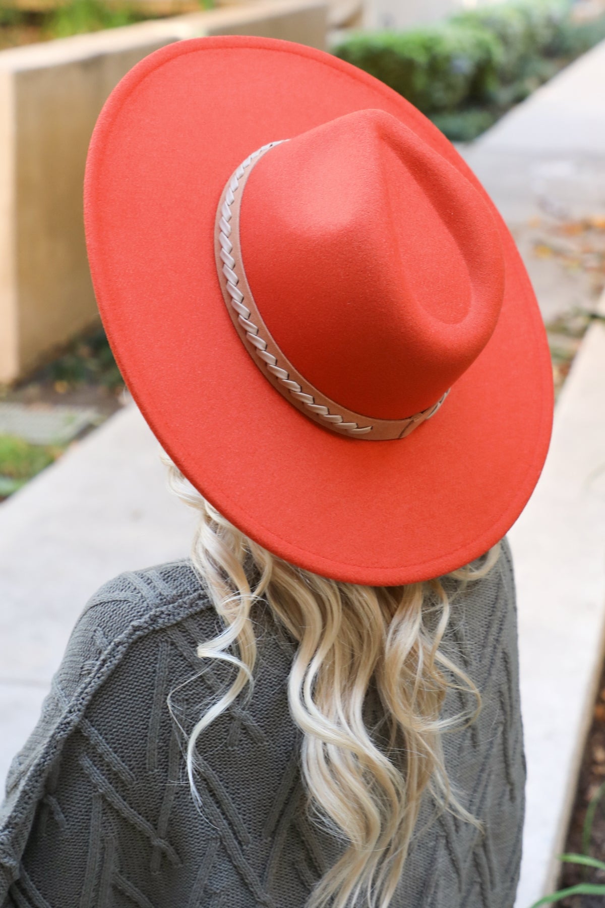 6-Pack Felt Fashion Hat with Leather Braided Trim and Wide Brim