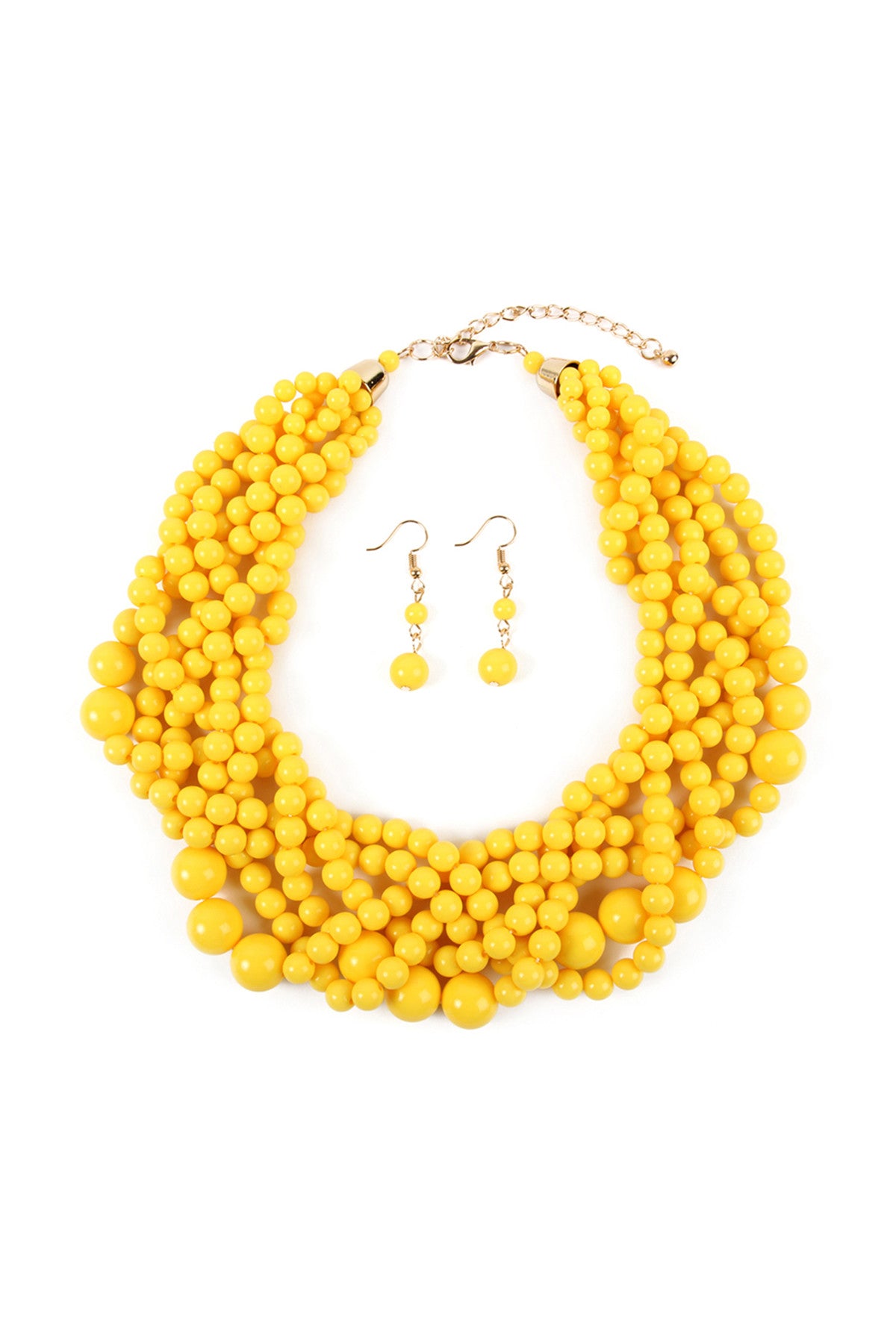 Set of 6 Yellow Multi - Strand Bubble Choker Necklaces with Earrings