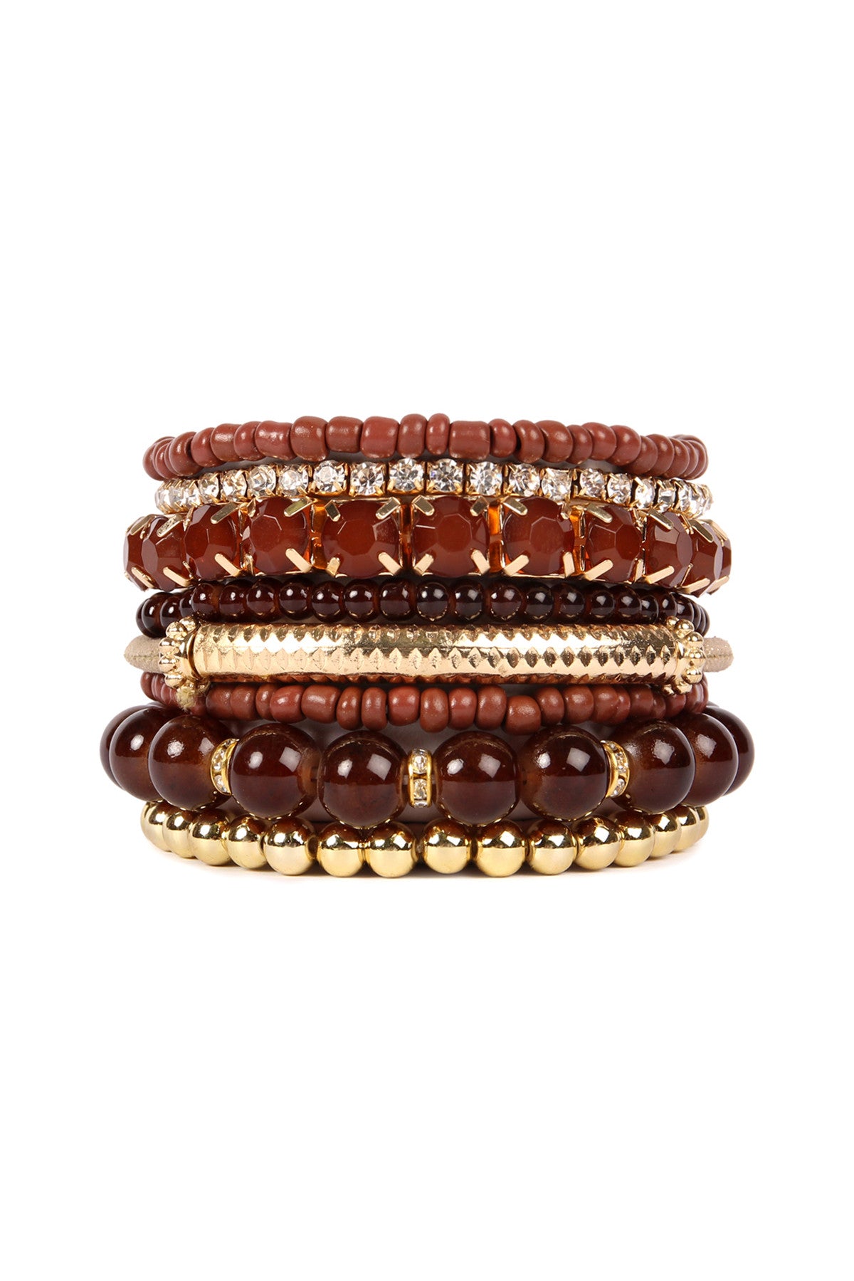 Pack of 6 Brown and Multicolor Stretchable Bracelets for Fashion Accessories
