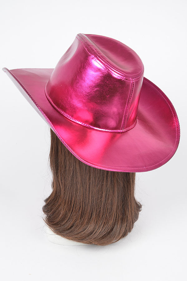 Set of 6 Metallic Faux Leather Cowboy Hats in Gold Color (Style 9771)