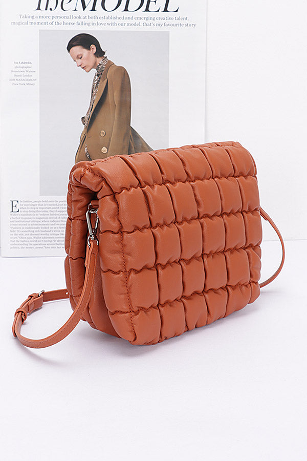 Set of 3 Quilted Faux Leather Camel - Style Padded Flap Bags