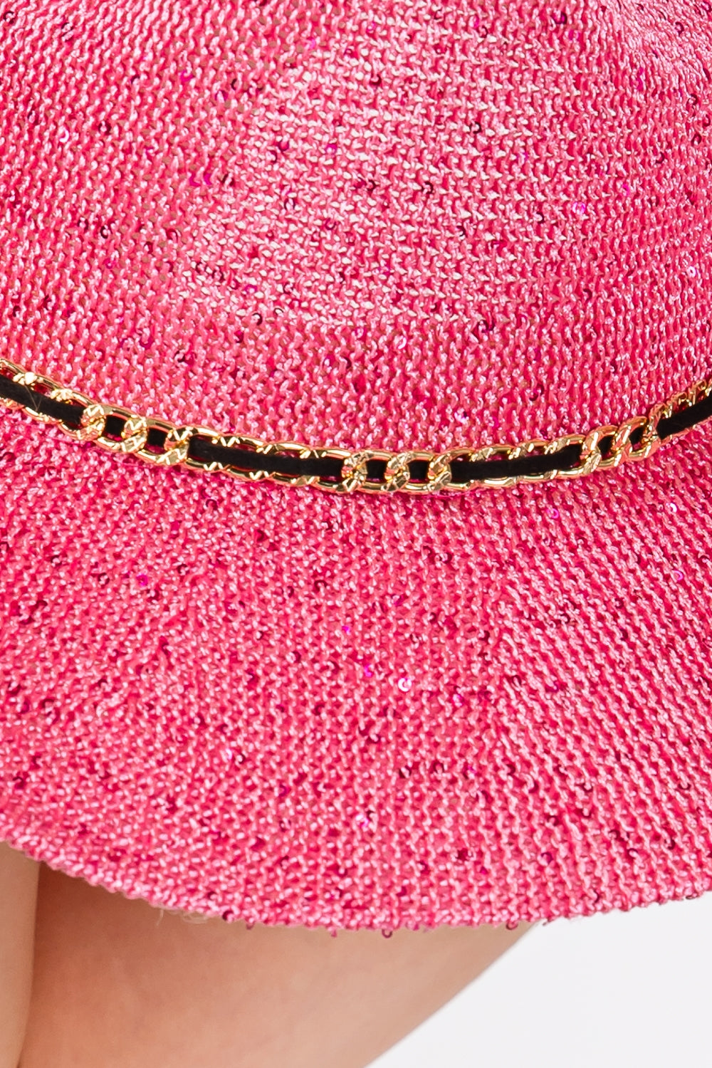 Hot Pink Sequin Cowboy Hats with Metal Chain and Suede String Band - Pack of 6
