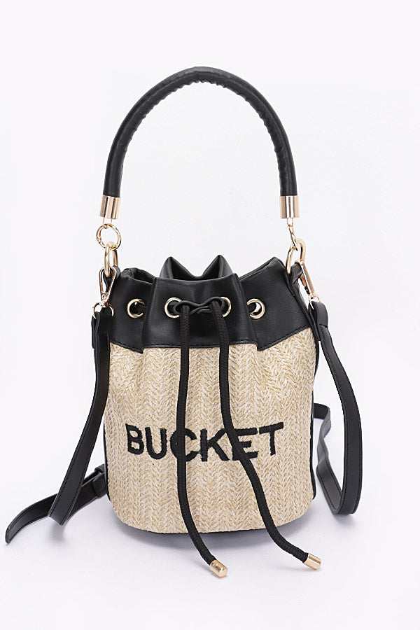 Set of 3 Faux Straw Bucket Bags in Black Color (Model 8726)
