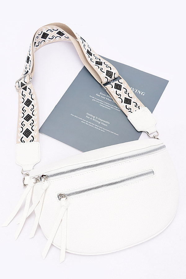 Set of 3 White 3588 Faux Leather Crossbody Bags