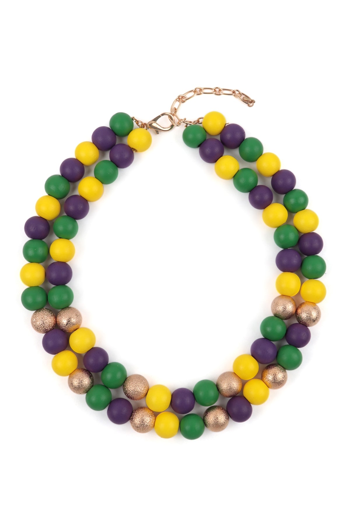 Colorful Green Beaded Wood and CCB 2 Line Necklace - Set of 6 Pieces