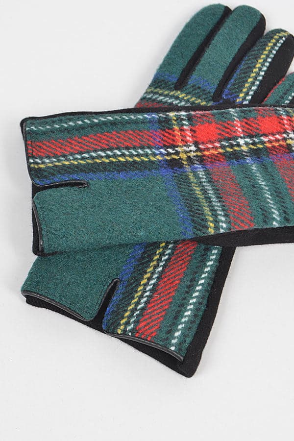 Set of 6 2348 Green Plaid Pattern Gloves
