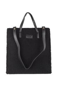 Black Fleece Fur Tote Bags with Detachable Straps - Set of 6