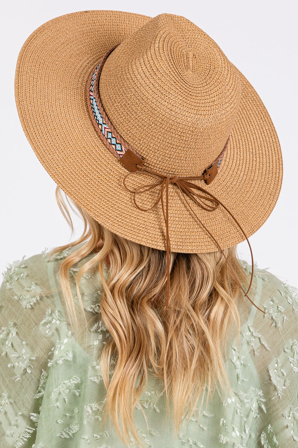 Pack of 6 Taupe Woven Bohemian Straw Sun Hats