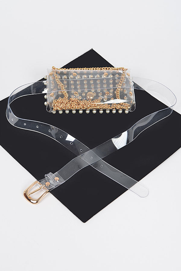 3-Pack of Clear Rhinestone Belt Bags with Chain