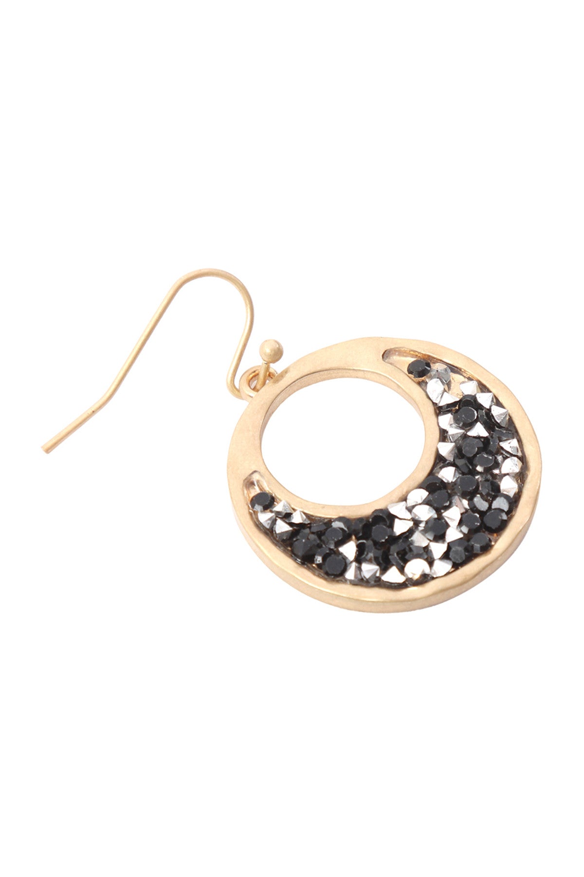 Pack of 6 Matte Gold and Black Open Round Glitter Faceted Dangle Hook Earrings