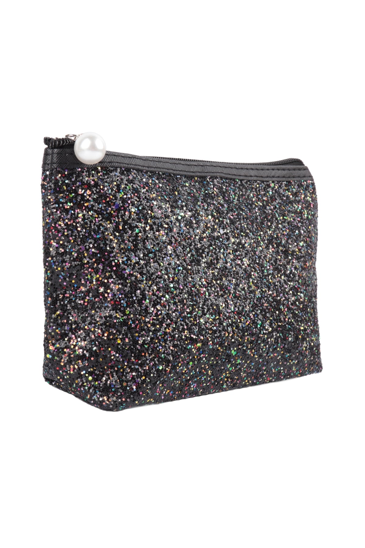 Black Glittery Cosmetic Pouch Bags - Set of 6 for Makeup Storage