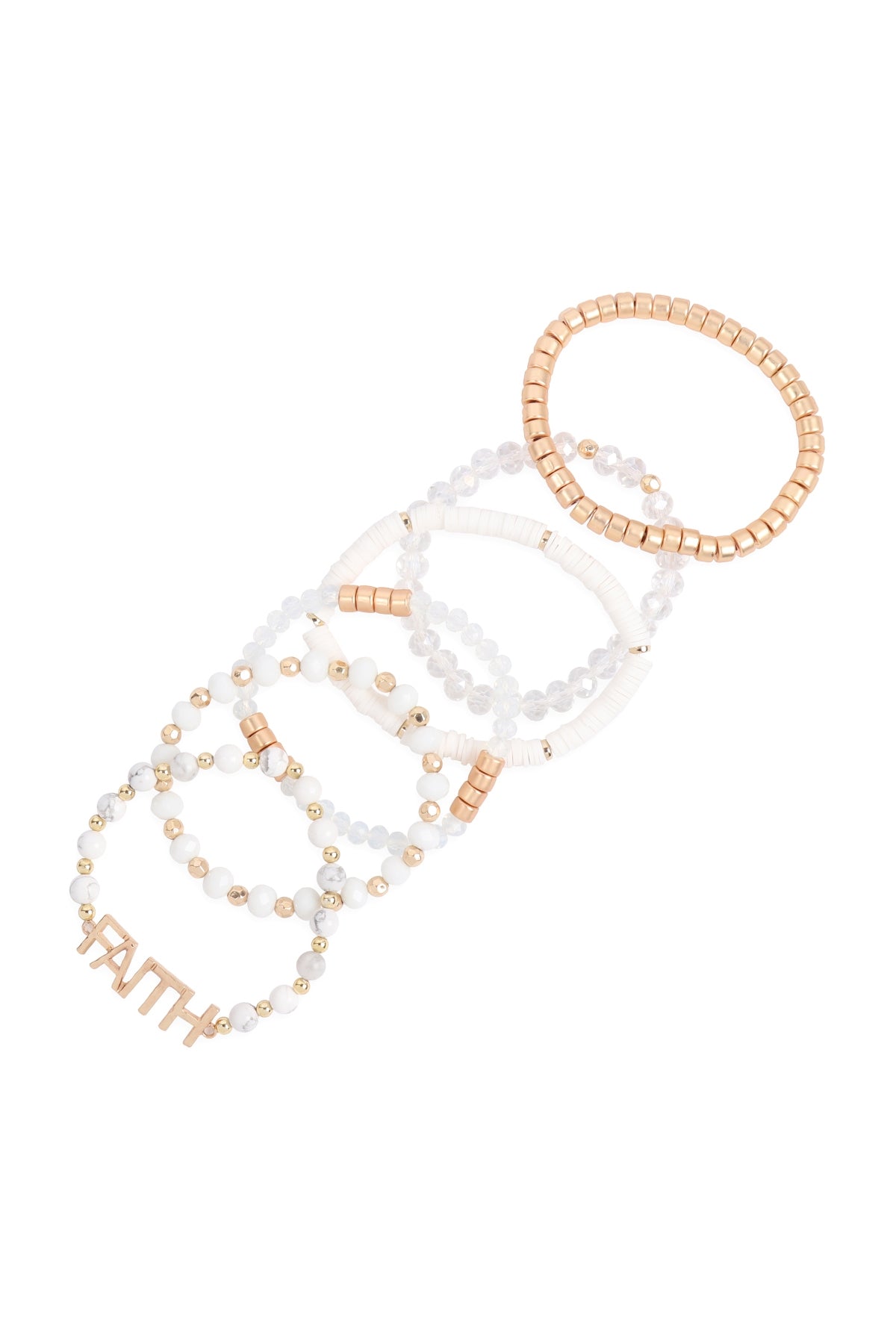 Set of 6 White Mix Beads Faith Charm Bracelets